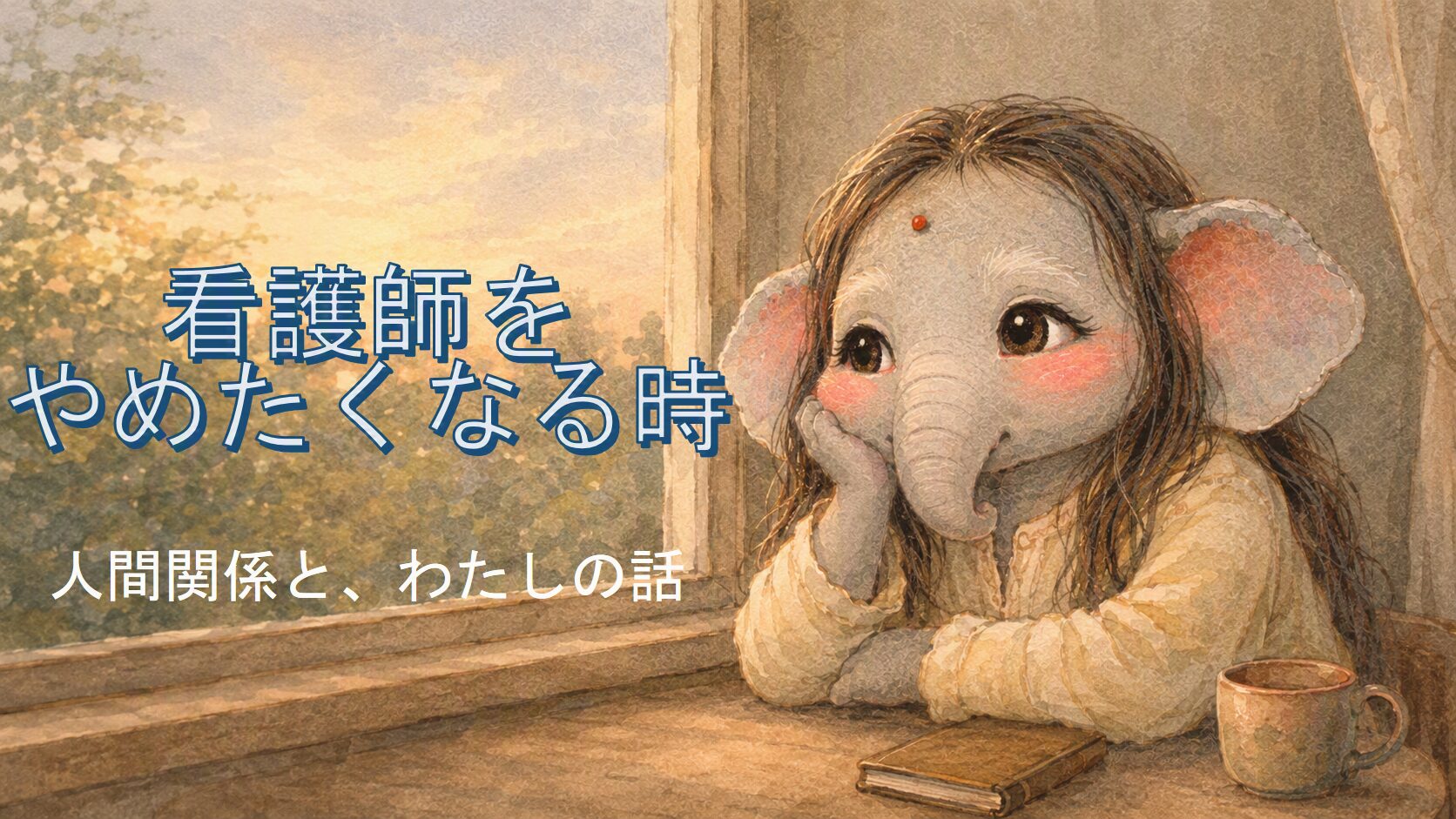 看護師をやめたくなる時 人間関係と、わたしの話｜朝の光が差す窓辺で頬杖をつくゾウの看護師のイラスト